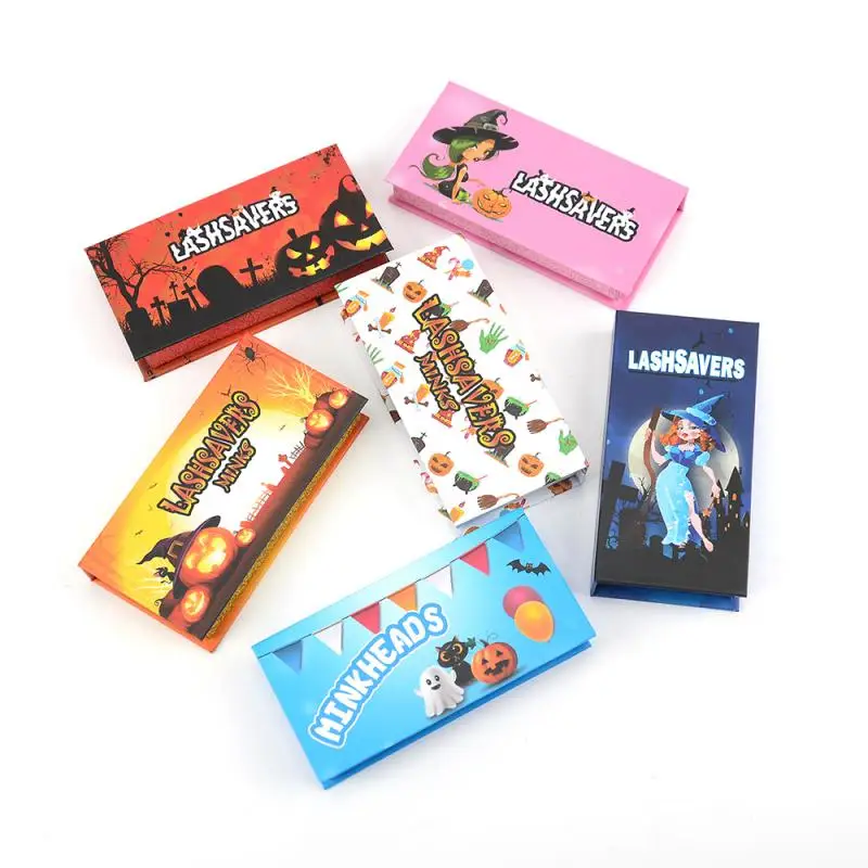 1 stücke Falsche Wimpern Lagerung Halloween Box Geschenk Box Magnet Box Verpackung Unterstützt Individuelles Logo Dicken Falsche Wimpern Werkzeuge