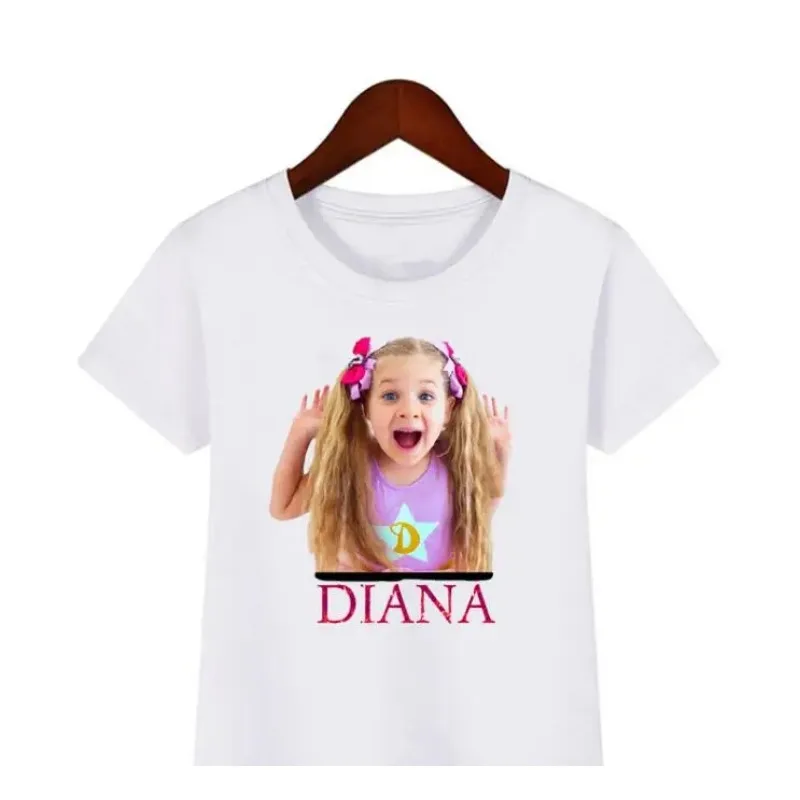 Girls T-Shirt Cute Hot The Kids Diana Show Cartoon Print Children'S Tshirts Summer Fashion Girls Clothes White Pink Shirt Tops