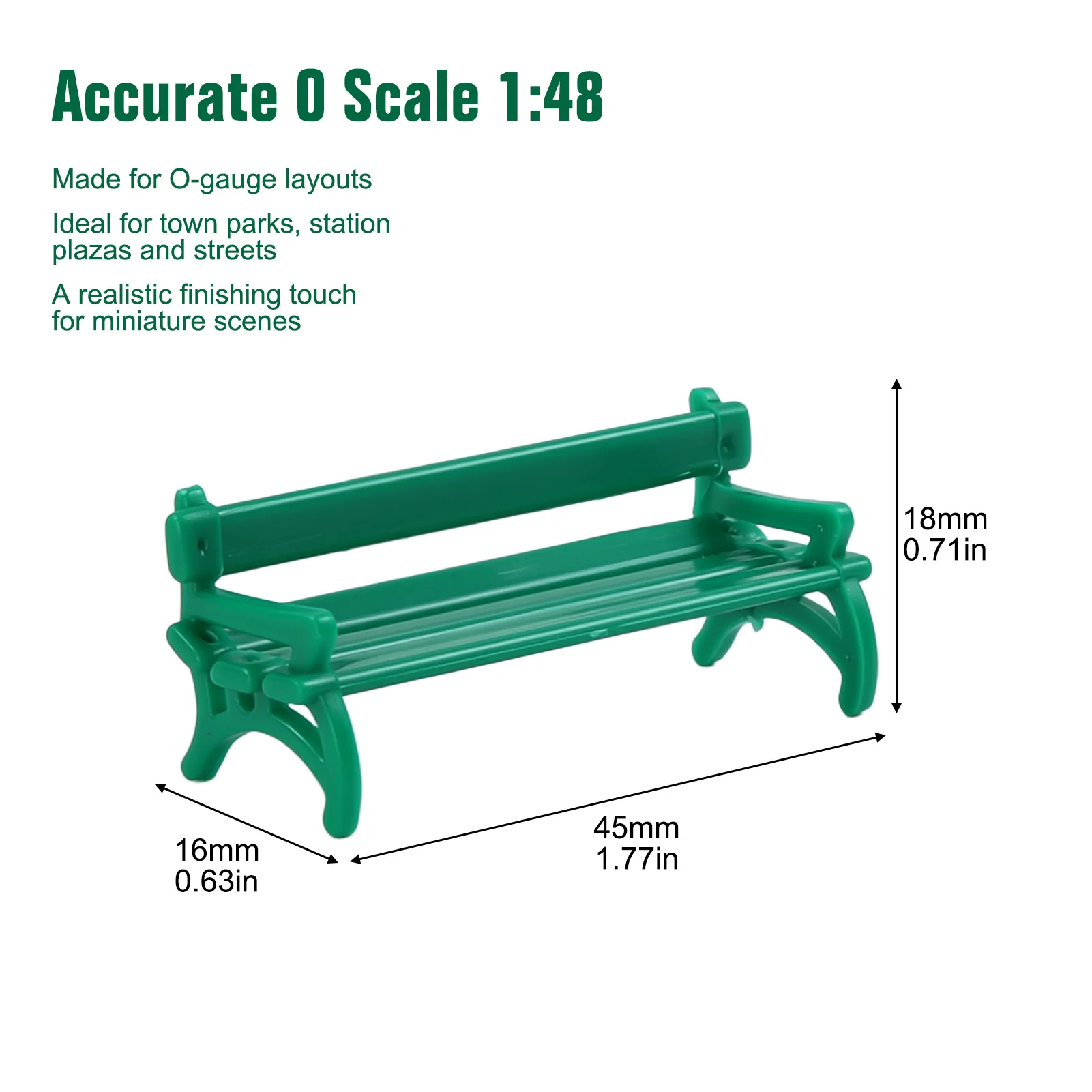Evemodel 6pcs O Scale 1/48 Garden Park Green Benches Street Platform Station Seats Chairs for Model Trains Scenery
