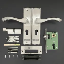 Silver Durable Door Handle Lock Cylinder Front Back Lever Latch Home Security W/ Keys Solid Square Tongue Interior Door Lock