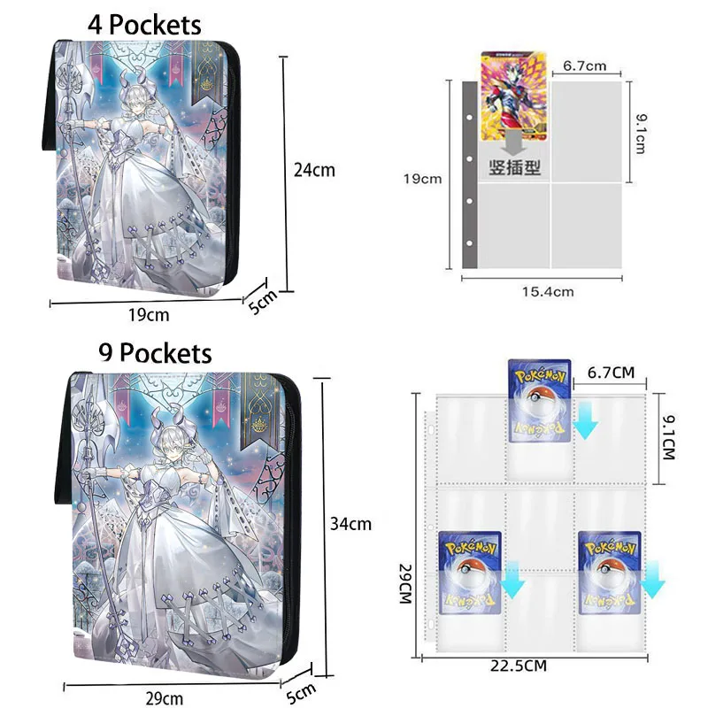 Duel Monsters Card Binder Zipper 4/9 Pocket Anime Trading Card Collection Holder Yu Gi Oh Card Album with 50 inner Pages