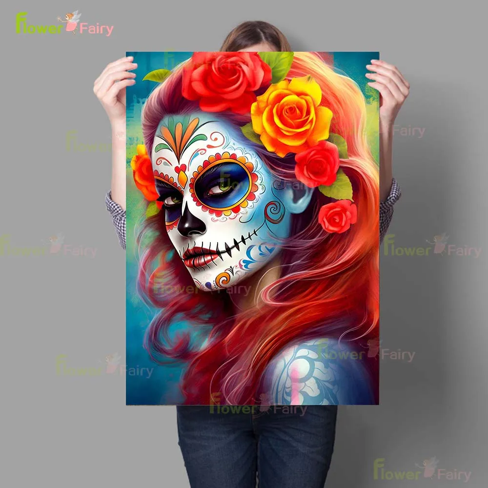 المكسيك يوم الموتى الوشم مثير كشر امرأة الملصقات الرسم على لوحات القماش الجدارية ملصق جدار صور لغرفة المعيشة غير المؤطرة