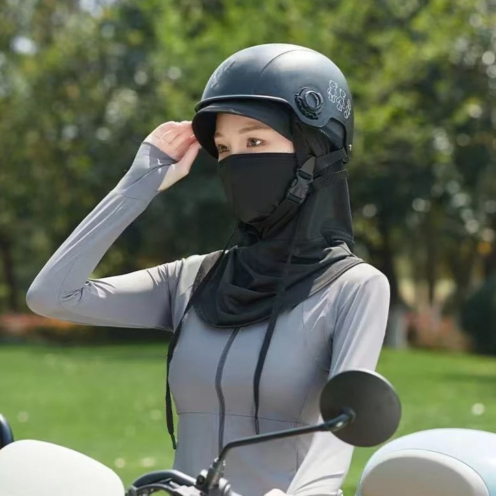 

Breathable Adjustable Balaclava Face Cover Dustproof Elastic Ice Silk Mask Visor Hat Solid Color UV Protection Veil Riding