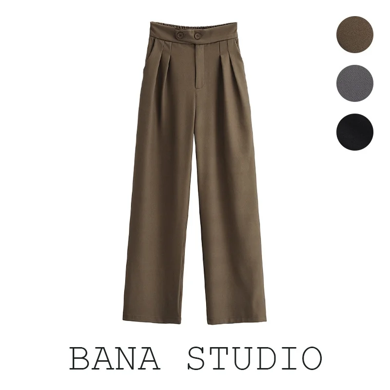 

Мужские костюмные брюки BANA кофейного цвета с высокой талией, прямые повседневные брюки для женщин, весенние модные длинные брюки