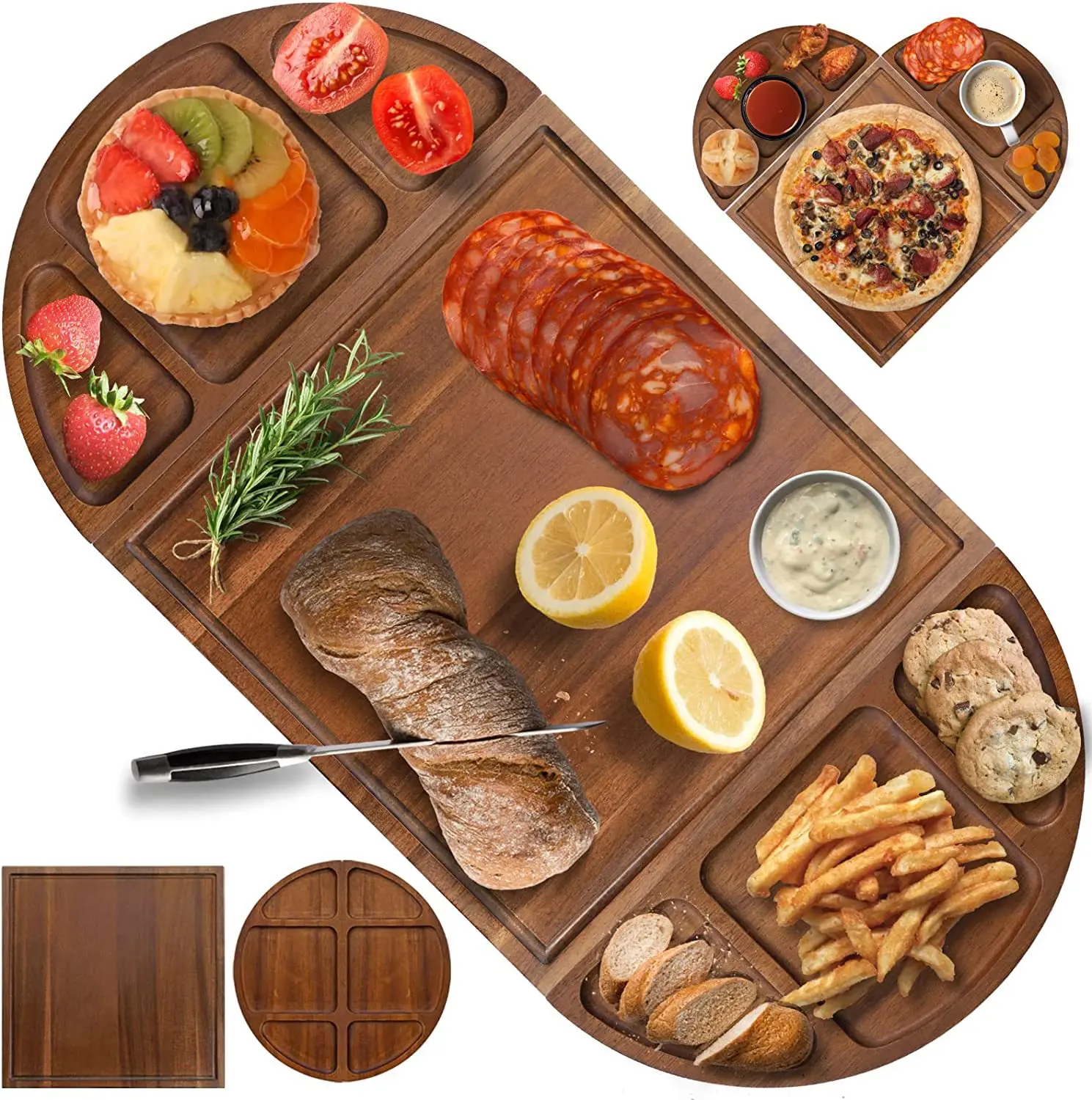 

Wooden steak splicing cutting board Household semicircular tray Western food bread cheese dinner plate Kitchen cutting board