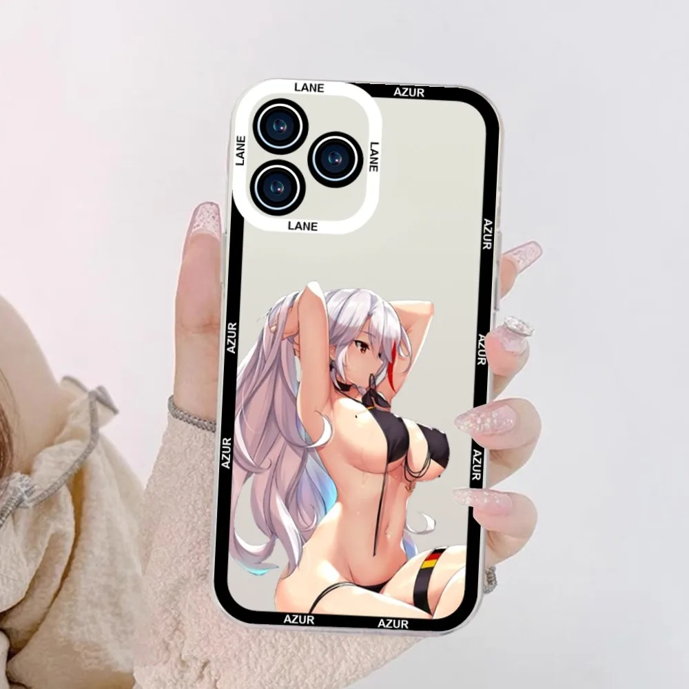 Azur lane prinz eugen telefon hülle für iphone 11 12 mini 13 14 15 pro max transparente schale