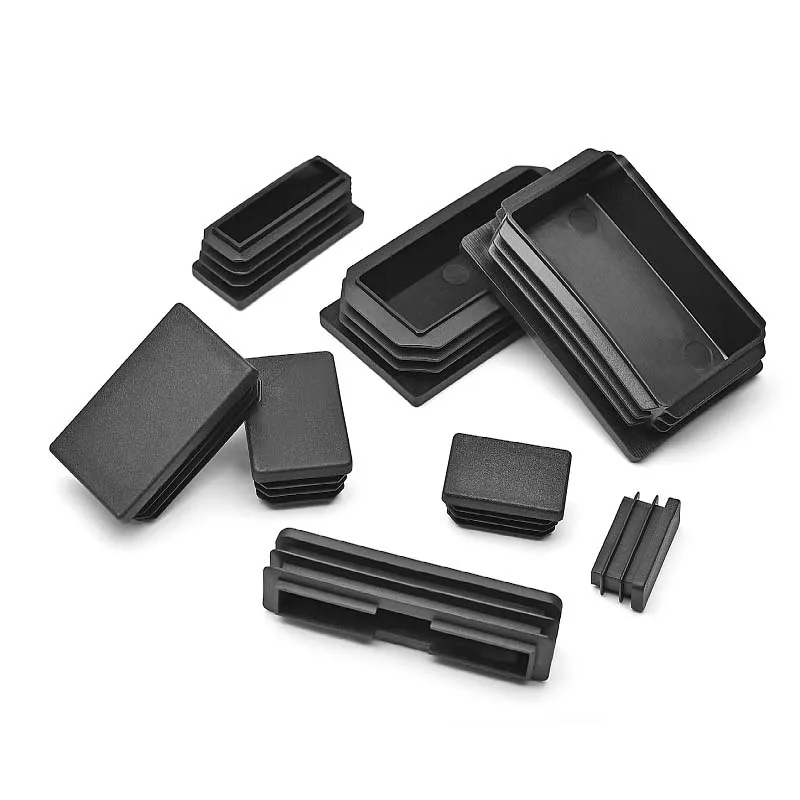 PE Black Plastic Blanking End Caps Rectangular Pipe Tube Cap Insert Plugs Bung Furniture Tables Chairs Foot Pads Protectors