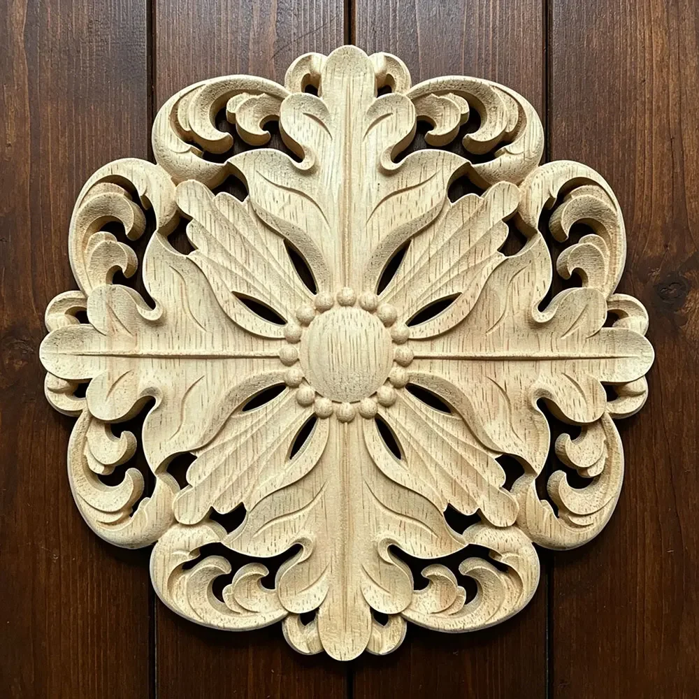 15/20/24/30/40cm Floral Wood Carved Decal Corner Appliques Frame Wall Doors carving Decorative Wooden Figurines Crafts
