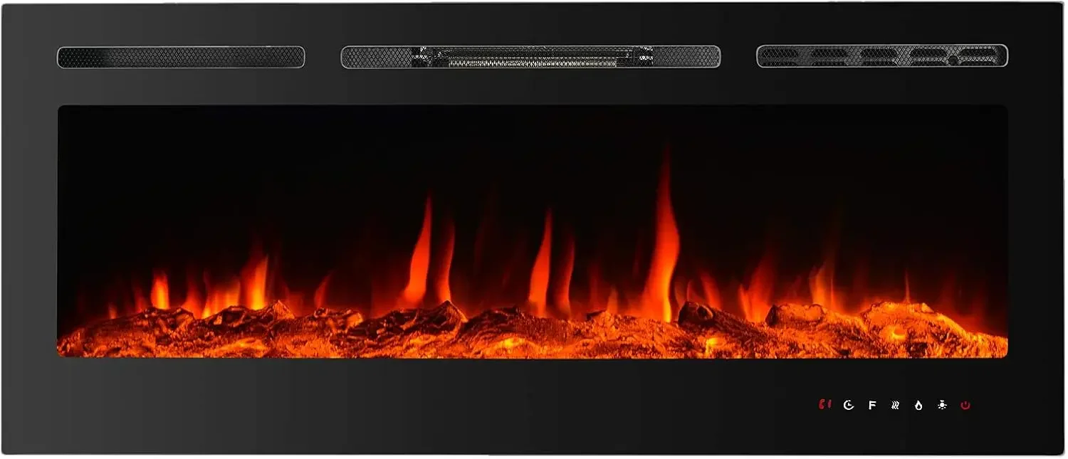 Electric Fireplaces Recessed Wall Mounted Fireplace Insert 50 Inch Wide Heater LED Fire Place Remote Control & Touch Screen