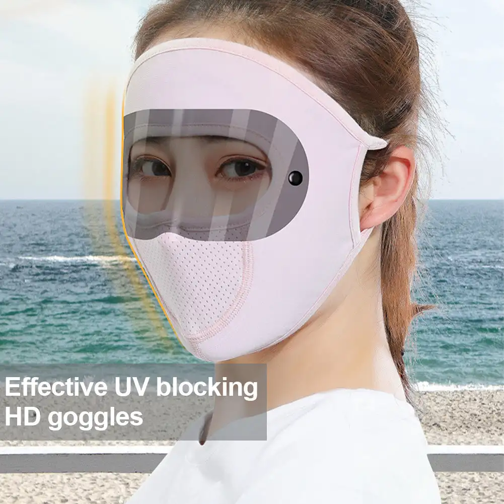 Full Face Sunscreen Mask UPF50+UV Protection Double Lenses Cool Breathable Thin Ice Silk Mask Outdoor Anti Light Goggles Mask