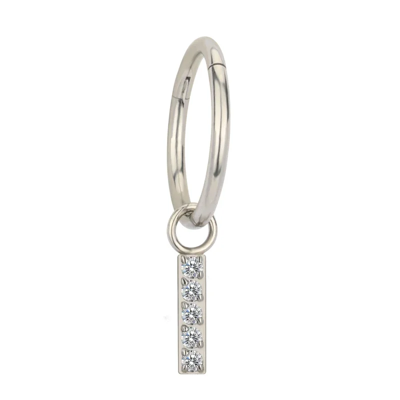 G23 Titanium Hinged Segment Hoop Earrings, CZ Paved Design