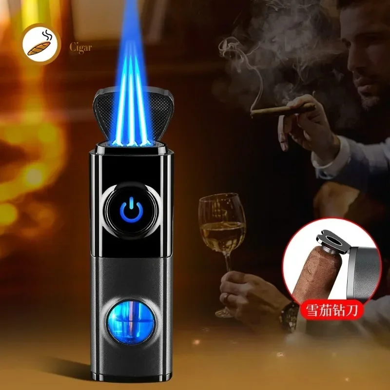 Cigar-Specific Three-Fire Lighter Refillable Butane Windproof Cigar Lighter, High-Power Portable Igniter, Smoking Accessories view 4