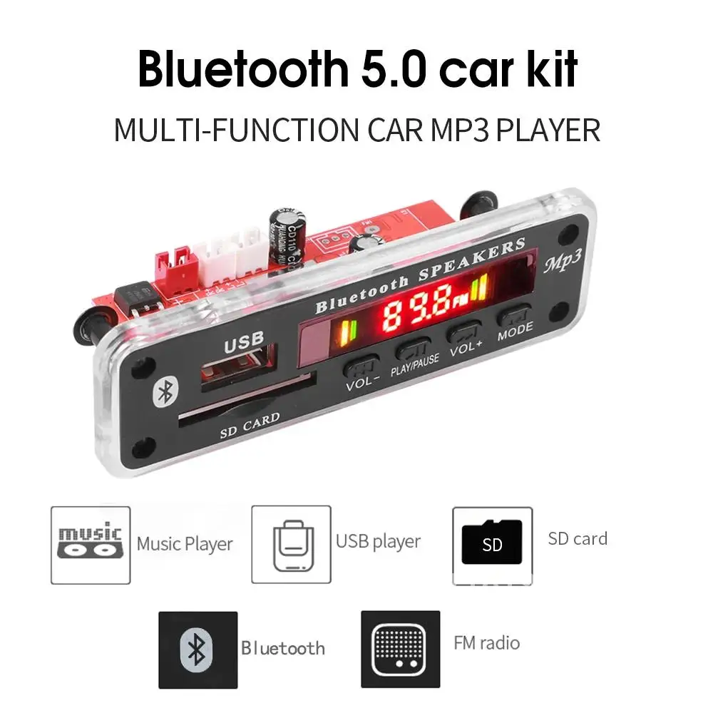 2*20W Amplifier 7-18V Stereo MP3 Decoder Board 40W 12V MP3 Player Bluetooth 5.0 USB Module FM AUX Radio Recording Handsfree Call