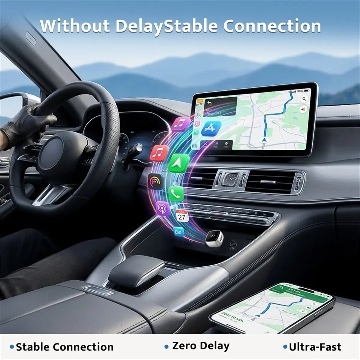 Dual Function Wireless Converter 5GHz WiFi Fast Connection Plug & Play Car Adapter, Low Latency Audio Dongle