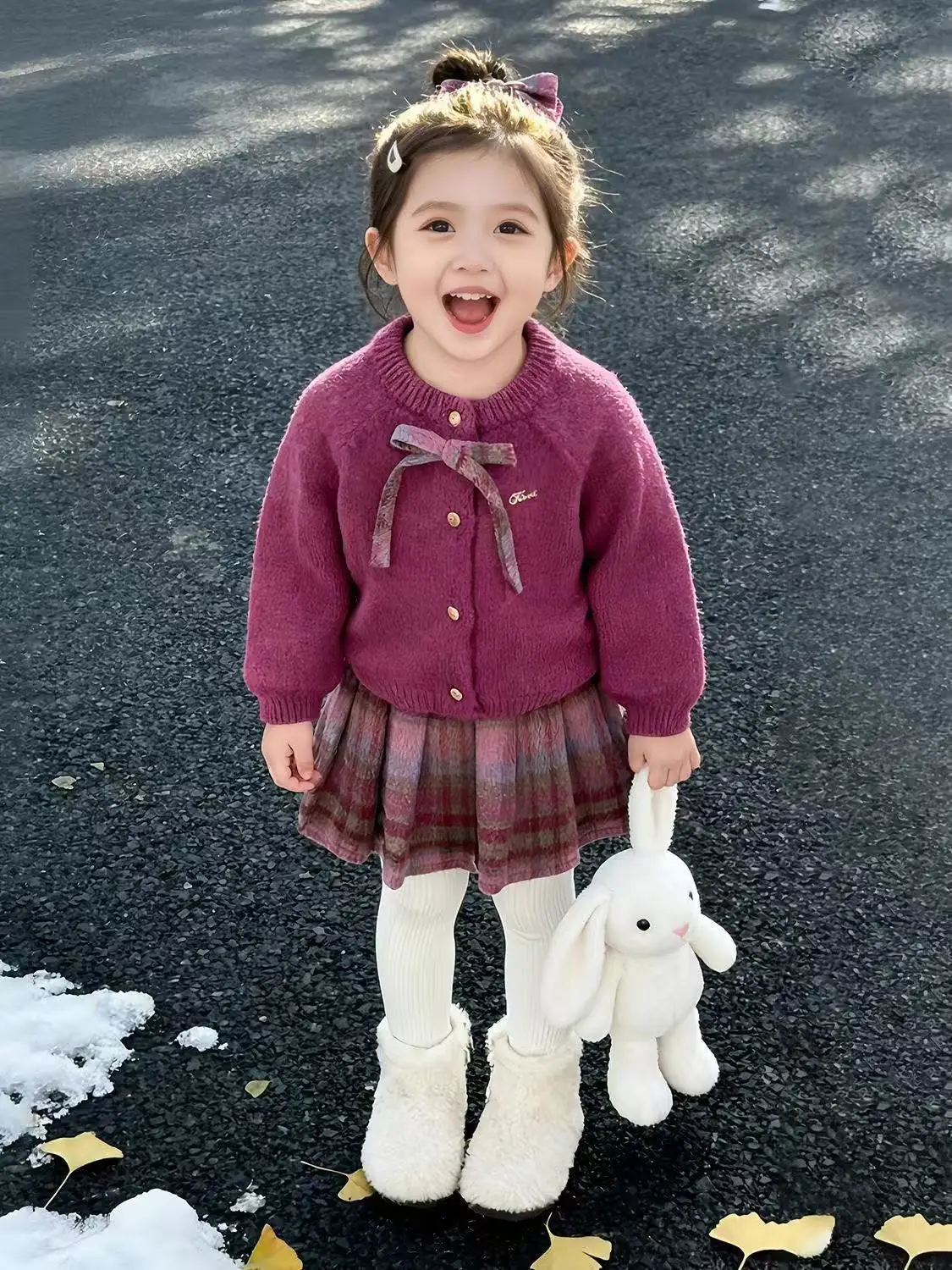 Girls Clothing Sets Autumn Winter 2026 New Fashion Children Bow Knit Cardigan and Pleated Skirt 2-Piece Kids Outfit Clothing
