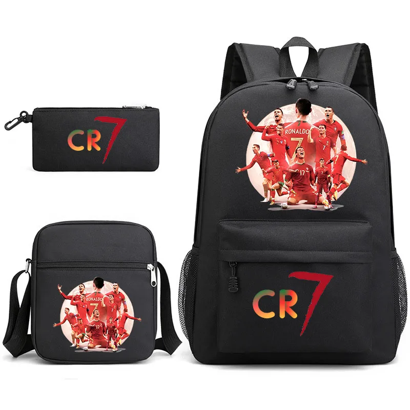 Ronaldo printed student schoolbag set shoulder bag pencil bag three-piece set casual backpack travel bag children's backpack