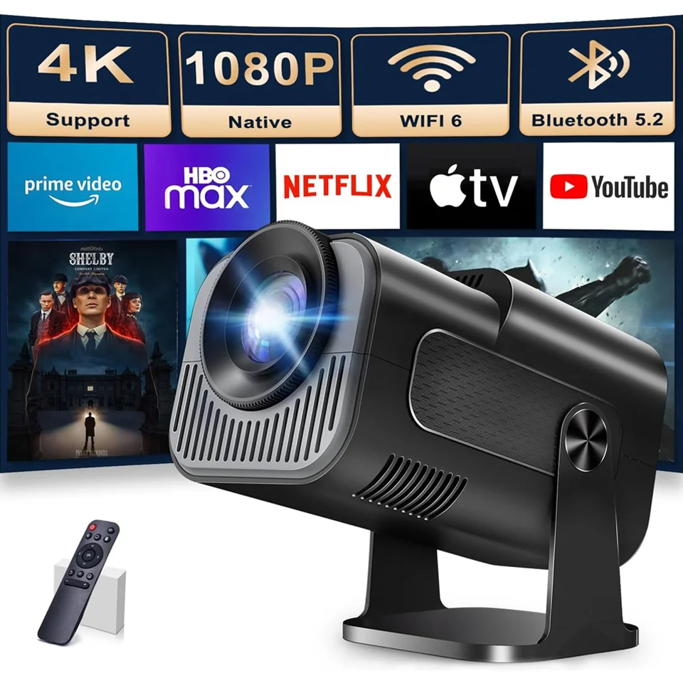 KaiAqua HY320 Mini Newly Native 720P Android 13 4K Projector 300ANSI Wifi6 BT5.2 Cinema Outdoor Portable 180° Rotable Projector