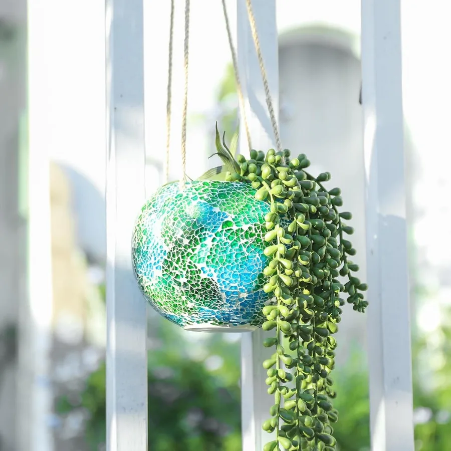 

Hanging Planter Mosaic Garden Pot Small Flower Pot for Indoor Plant Disco Ball Hanging Planter with Drainage Green