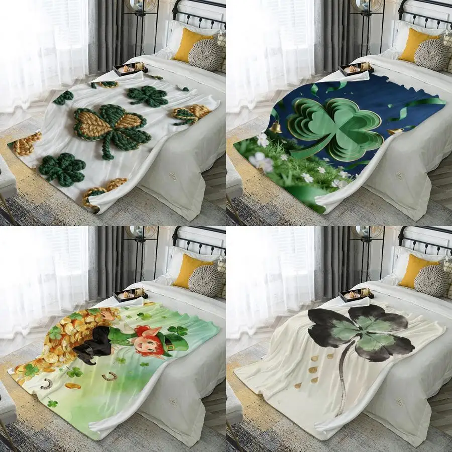 

Плед с 2D-рисунком клевера, из микрофибры и фланели, для спальни, гостиной, дивана, мягкий и удобный, для декора дома