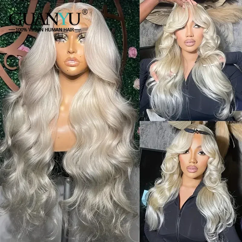 

#60 Color Platinum Ash Blonde Lace Front Wigs Human Hair White 13X6 Transparent Lace Frontal Wig For Women