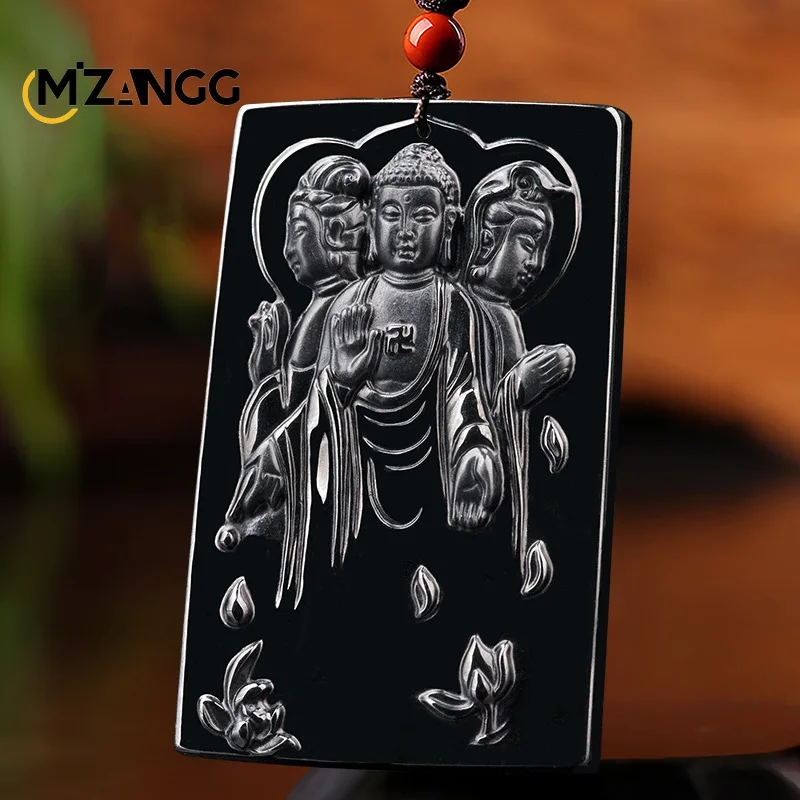 

Natural Jadeite Western Three Saints Buddha Pendant Hand-carved Exquisite Fashion Ice Jade Necklace Men and Women Holiday Gift