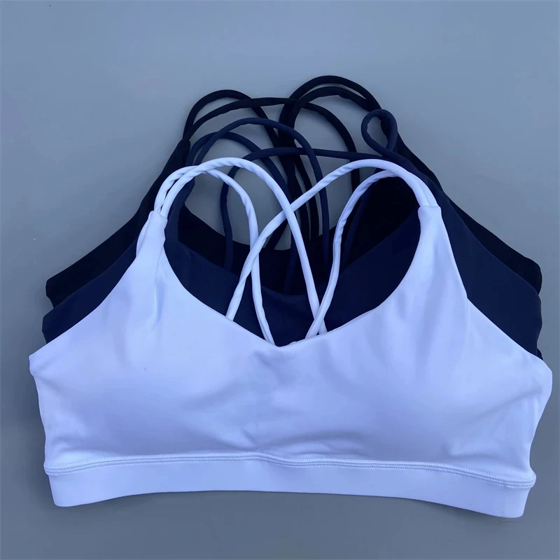 Solid Color Support Women Fitness Bra Tight Yoga Vest Gym Sport Top Hollow Cross Back Push Up Chest Pad High Strength Shockproof