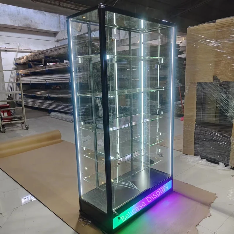 

Custom. aluminium frame cheap cheap glass display showcase cabinet LED light tempered glass display for product display