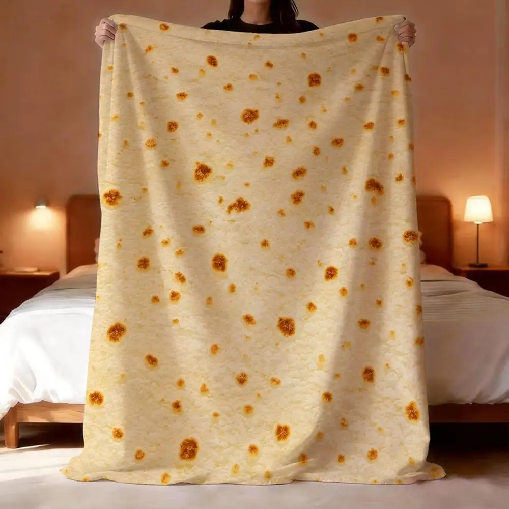 1pc Soft and Warm Mexican Tortilla Print Throw Lightweight 240g Flannel Blanket Soft Skin-friendly for Summer Cooling