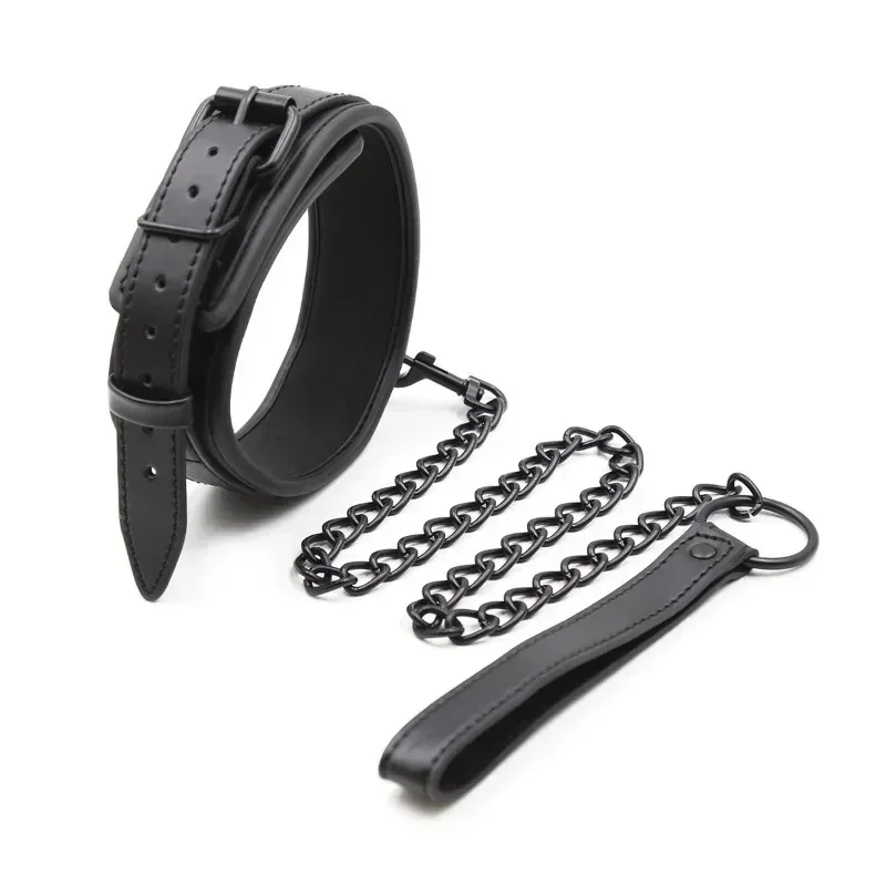 

Leather Slave BDSM Collar with Leash Adult Games Sex Bondage Restraint Neck PU Handcuffs Fetish Collar Erotic Sex Toys