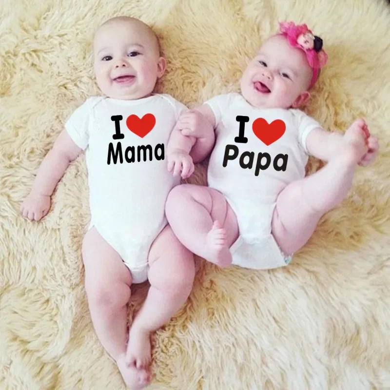 I Love Mama & Papa Funny Baby Romper T-shirt Crawling Clothes Triangle Onesies Newborn Baby Clothes Onesies for Babies