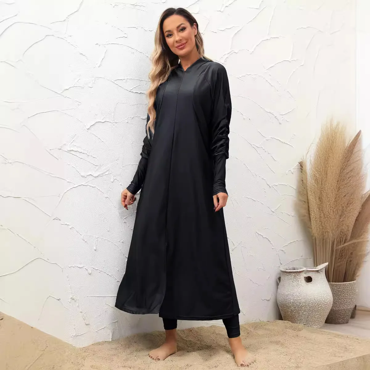 Burkini Femme Muslim Swimwear Women 2024 Long Sleeve Swimsuit Islamic Swimming Suit Modest Robes Plain Swimwear With Hijab Wear