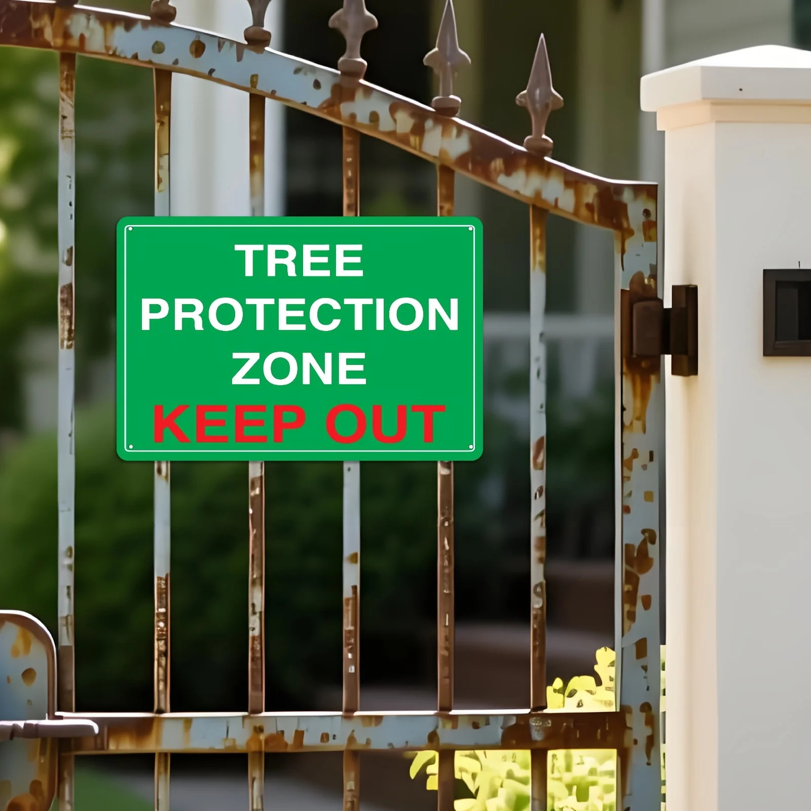Tree Protection Zone Keep Out Sign Safety Warning Sign - Metal Tin Sign for Warehouse Warning Sign Metal Plaque Outdoor Wall