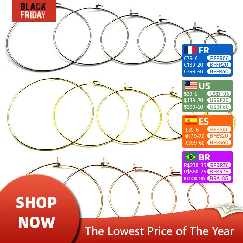 20pcs/Lot 15-45mm Stainless Steel Gold Big Circle Earwire Hoops Loop Earrings for DIY Dangle Earring Jewelry Making Supplies