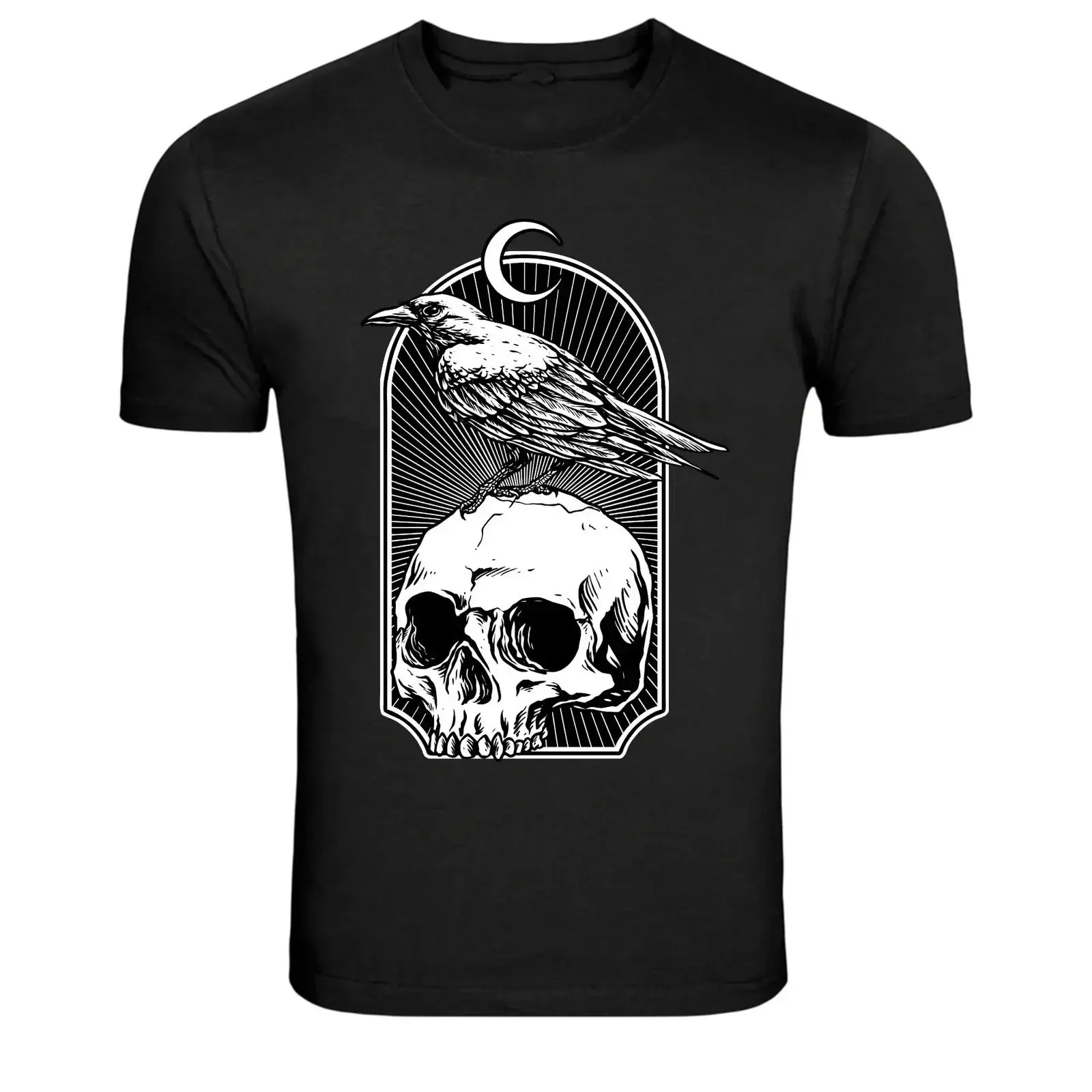 Raven Standing On Skull Gothic Dark T Shirt vintage Washed Breathable streetwear Slightly Stretched homme Soft