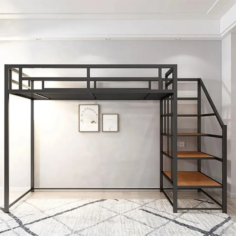Dormitory Modern Iron Frame Loft Bed Queen Size Good Quality  Hostel Adult Metal Bunk Beds with Stairs Кровать Двухъярусная