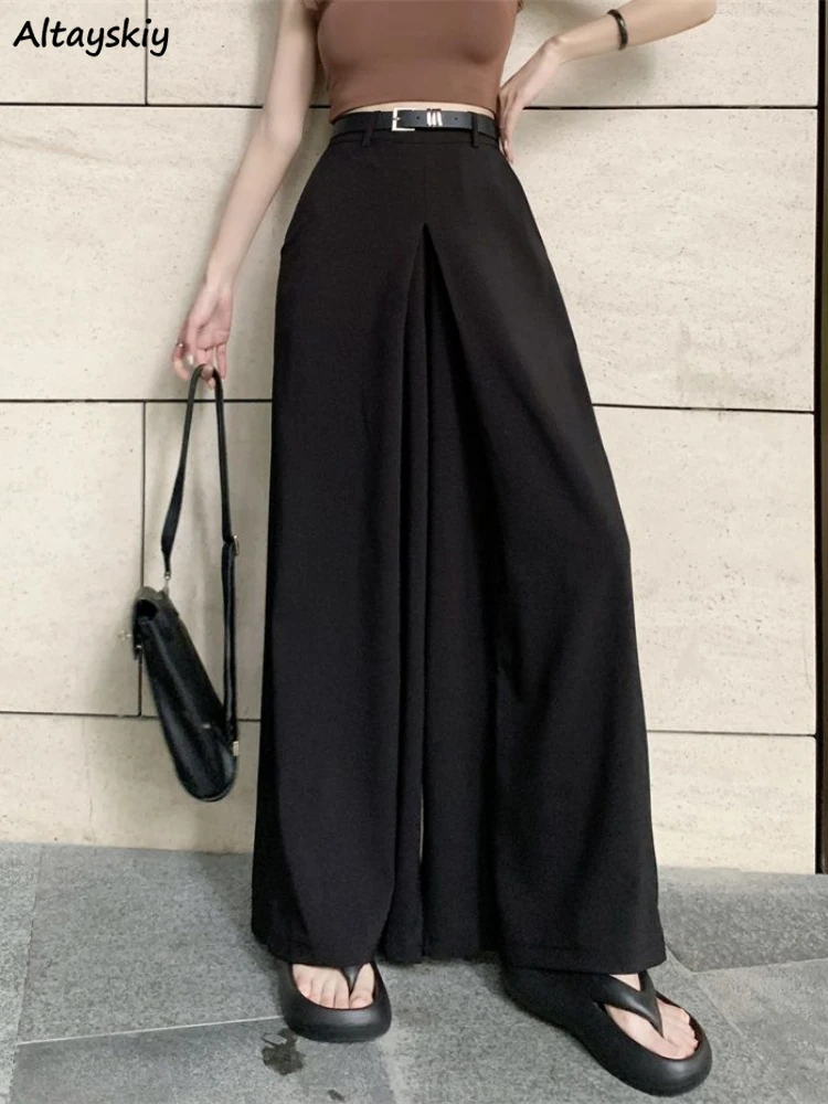 

Wide Leg Pants Women Spring Fashion High Waist Korean Style Full-length Loose New Solid Sashes Draped Streetwear Pantalones OL