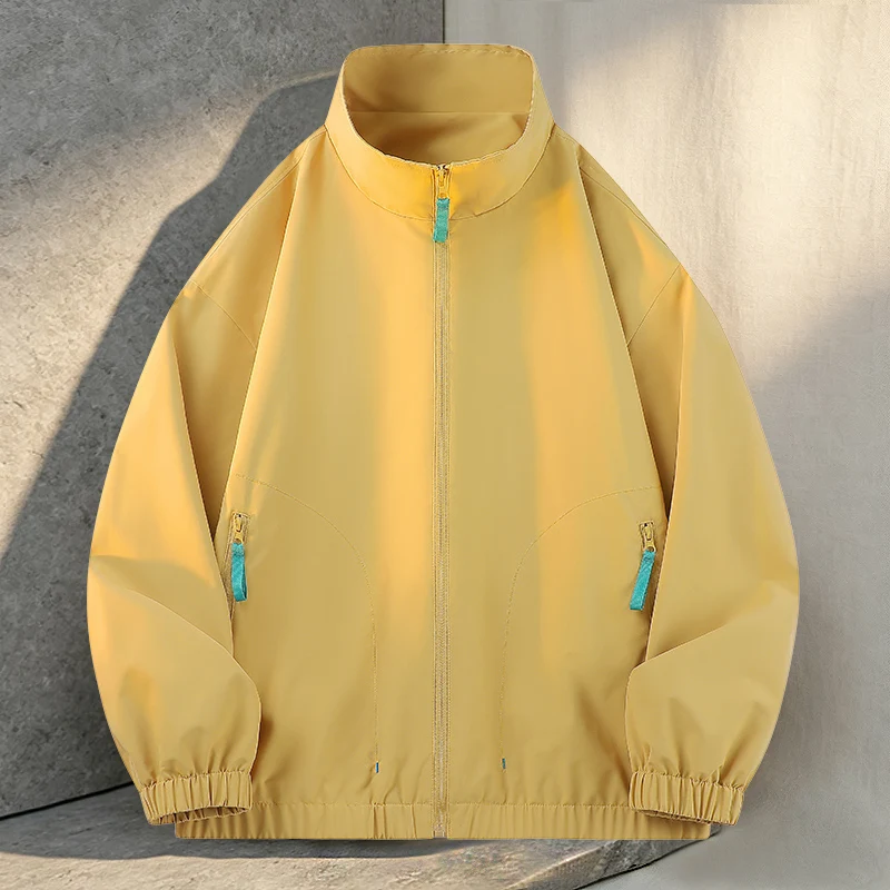 American Men's Stand Collar Thin Sports Coats Streetwear Windbreaker Cardigan Jackets Man Flight Zipper Baseball Jersey Jacket