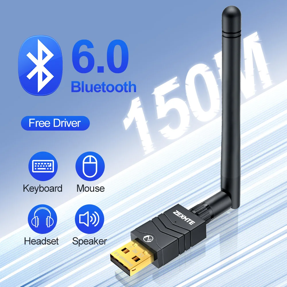 

6.0 USB Bluetooth Adapter For Windows 11/10/8.1/7 492FT / 150M Long Range Connection Plug &Play Wireless Bluetooth Receiver
