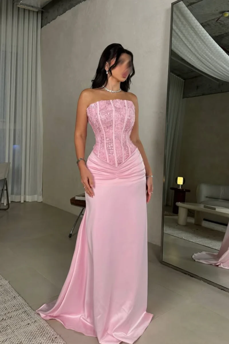 Jessica Fishbone Sequins Evening Dresses Gorgeous Pink Prom Dresses Slim-fitting Off-shoulder Party Dresses Vestidos De Gala