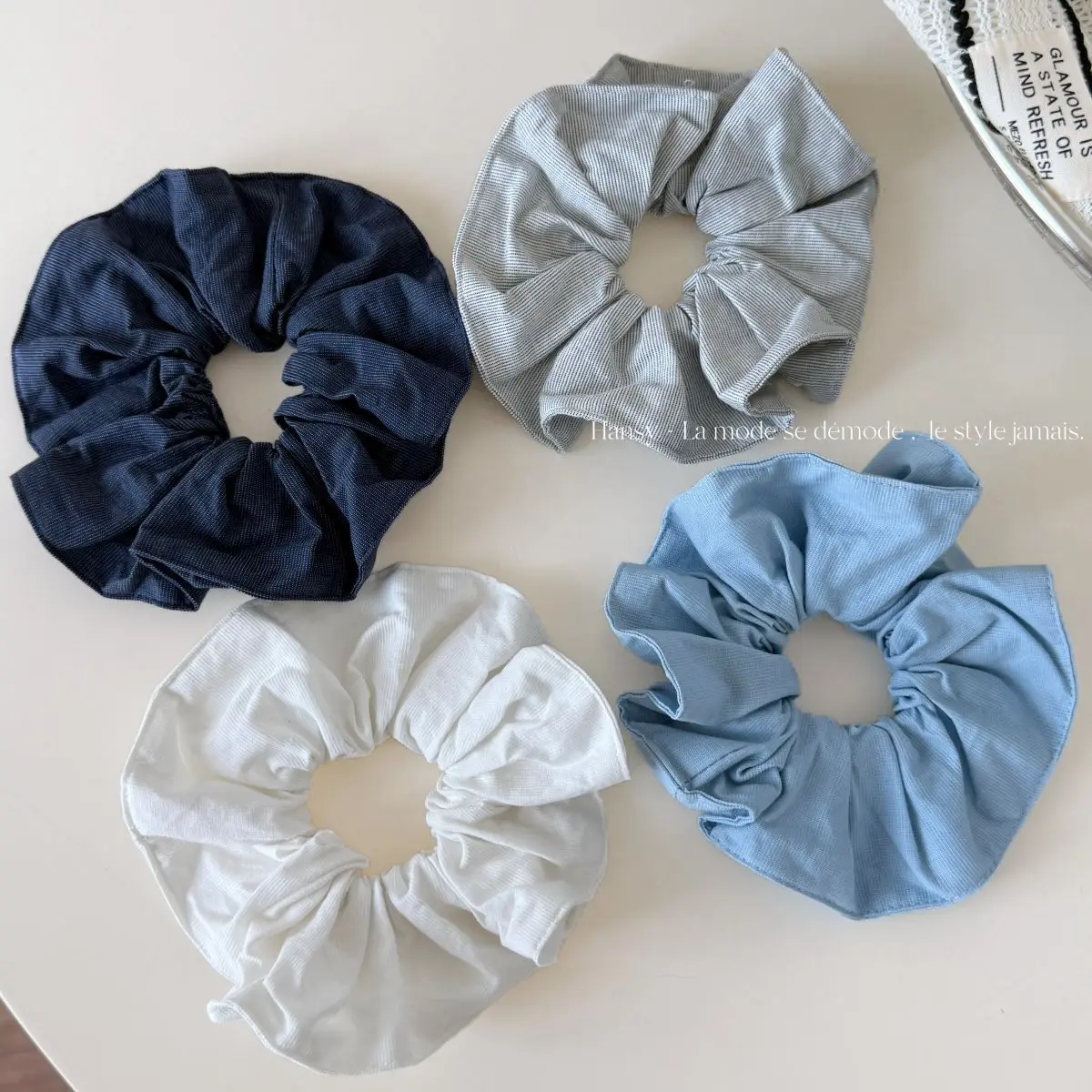 Hair Scrunchie Denim Fabric Solid Color Gentle Elastic Ponytail Holder for Women Korean Retro Daily Work Office Travel Accessory