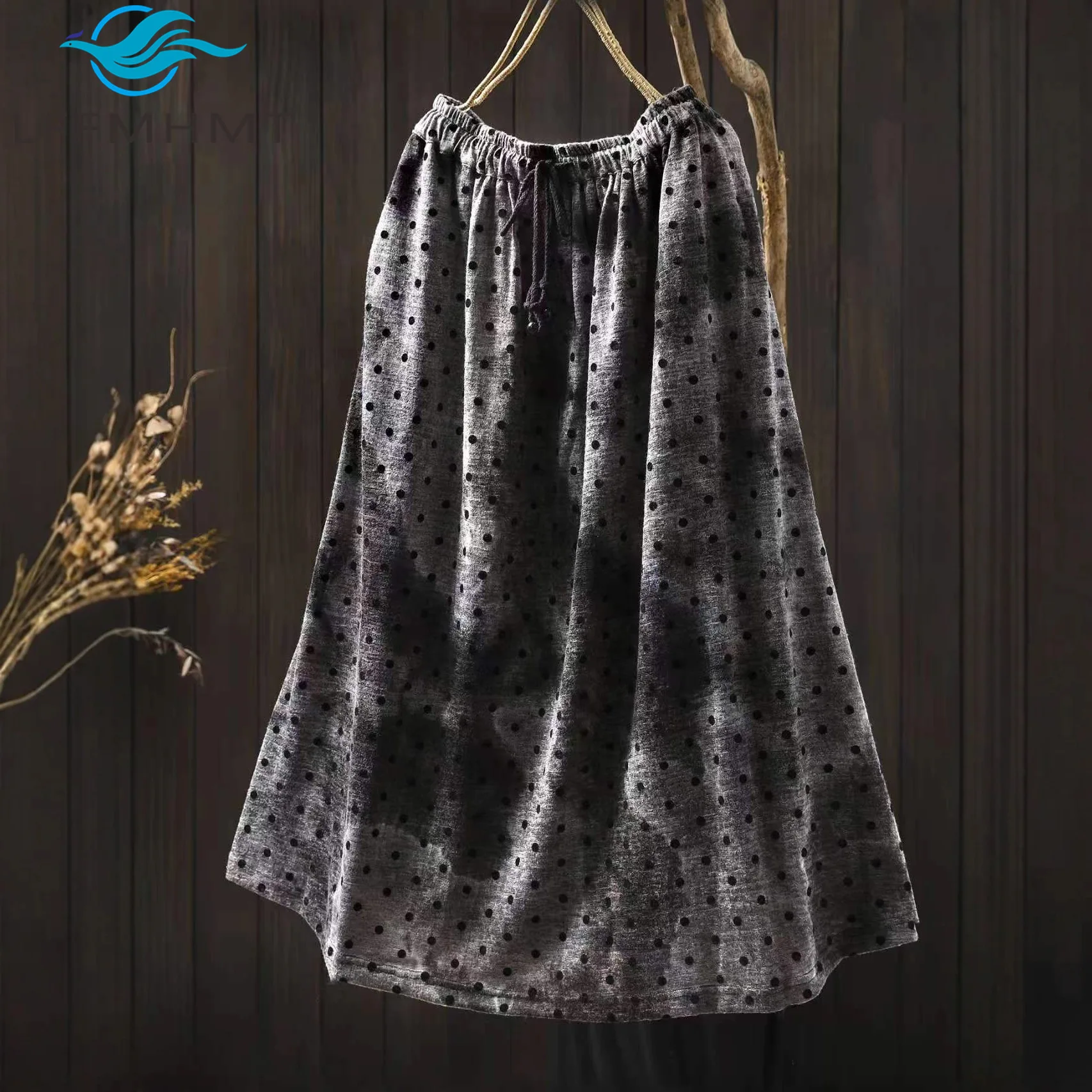 

Осенняя женская юбка трапециевидной формы в стиле ретро с принтом в горошек и эластичной резинкой на талии, свободная двухслойная юбка для женщин