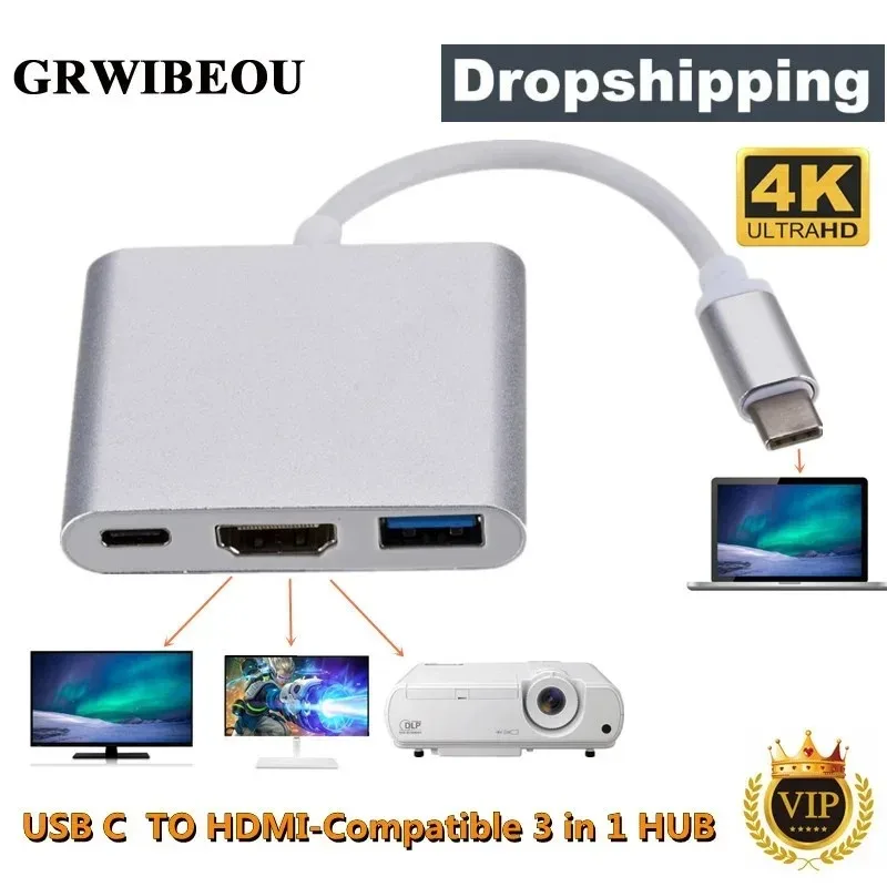 

USB 3.1 Converter Usb C to HDMI Type C Hdmi Adapter 3 in 1 Type C to hdmi HDMI/USB 3.0/Type-C Aluminum For Apple Macbook adapter