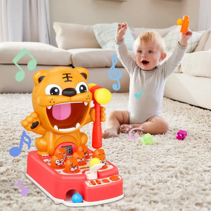 

Multifunctional Children Puzzle Educational Interactive Learning Pounding Toy with Lights Music,Kid Tiger Hammering Hit Game Toy