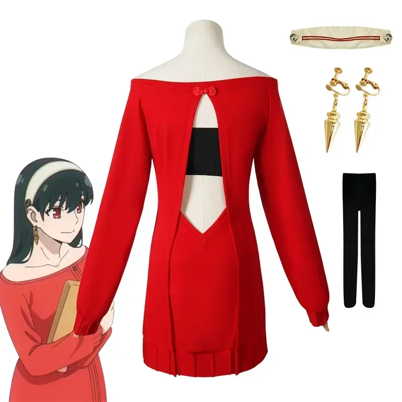Disfraz de Anime Spy Family Forger Yor Briar para mujer, suéter rojo Sexy, Mini vestido de princesa con púas, costo de Cosplay MN3