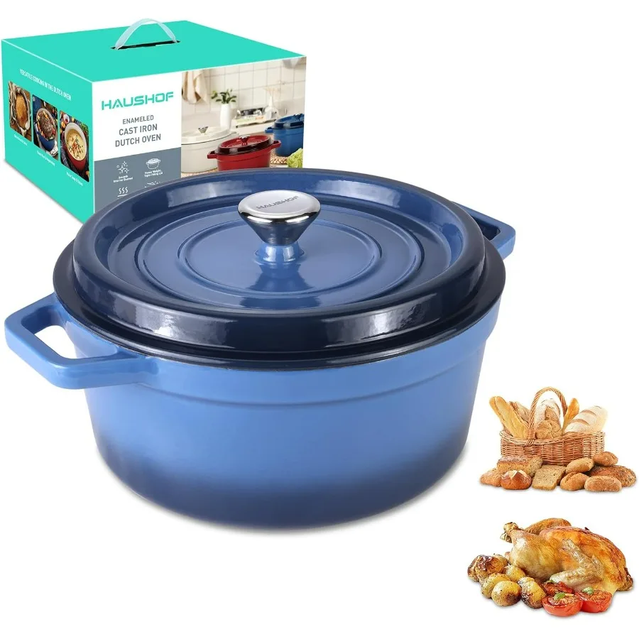 

5.3QT Enameled Cast Iron Dutch Oven with Lid NonStick Pot for Sourdough Bread Baking Stewing Rosting Blue