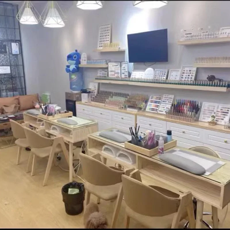Dressing Simple Manicure Table Japanese Nail Artist Wooden Storage Nail Tables Modern Reception Salon Furniture Nail Desk LLMT