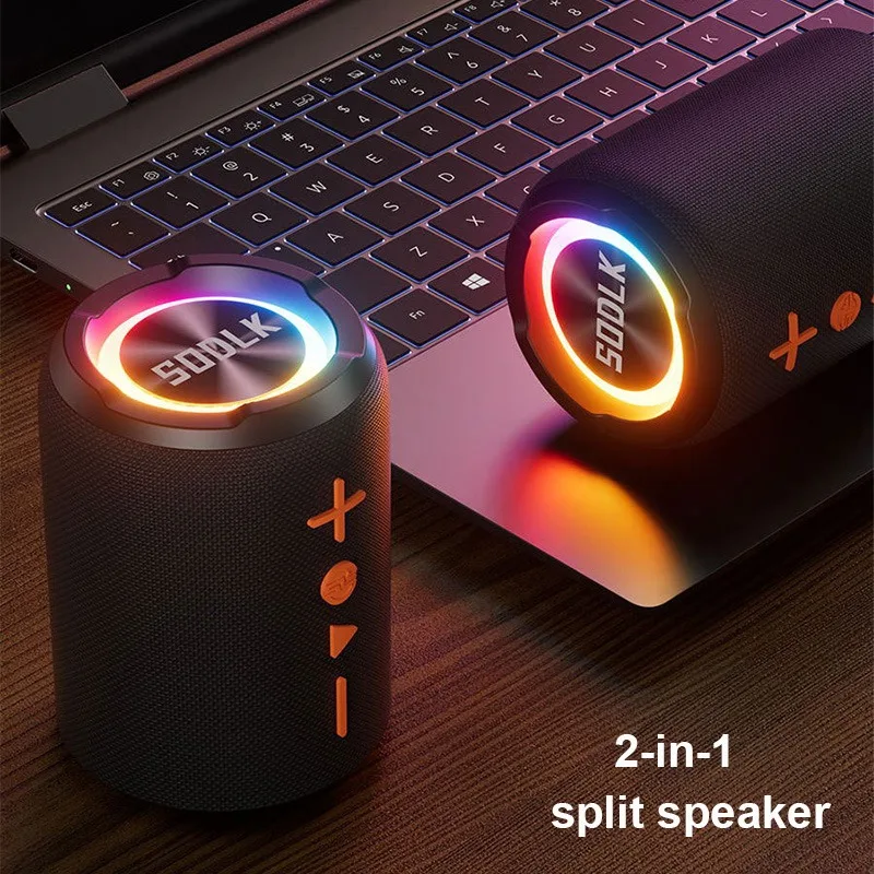 SODLK TX9 2-in-1 Split Boombox Portable Bluetooth Speaker Detachable Design 20W High-power with RGB Light TF Card AUX Soundbox
