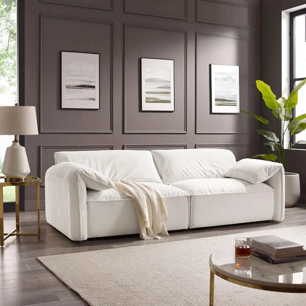 Sofá Loveseat de gran tamaño, sala de estar de lujo, contemporáneo, cómodo, fácil de montar, blanco, 94,5"