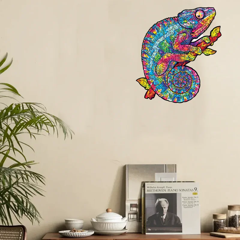 Puzzle camaleonte colorato in legno, puzzle di forma irregolare, gioco per feste, articolo decorativo