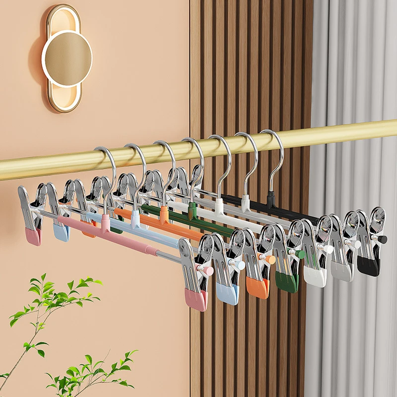 5Pcs Pants Hangers with Clips Adjustable Skirt Hangers for Women Non-Slip Trousers Hanger for Jeans Clothes Hangers for Pants